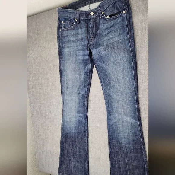 7 For All Mankind A Pocket Low Rise Boot Cut Denim Jeans 27 Long. - Picture 2 of 13